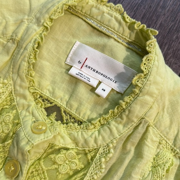 Anthropologie lace neon yellow button down tank xs - Picture 5 of 6